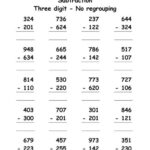 3 Digit Subtraction Without Regrouping Worksheets Math Fact