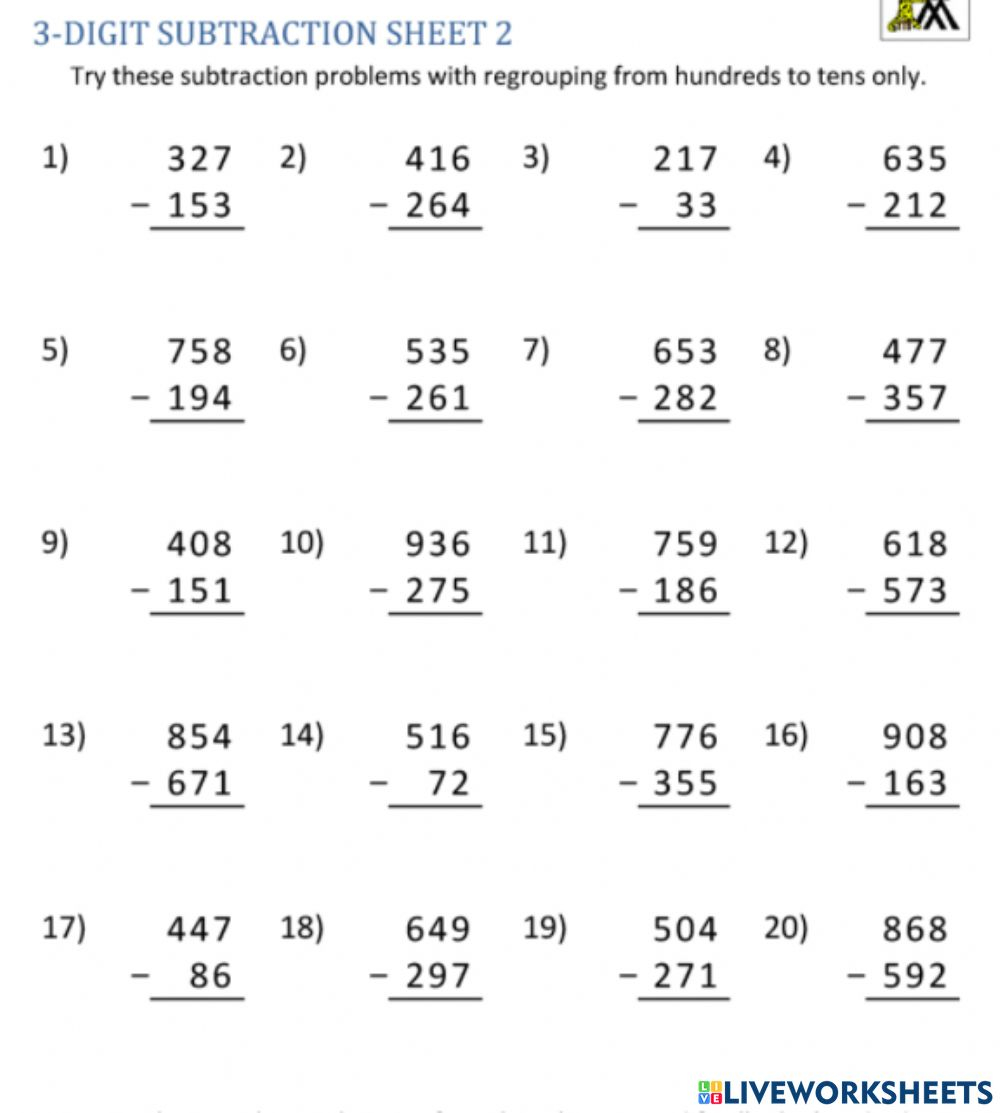 3 Digit Subtraction Worksheets 3 Digit Subtraction Worksheets 