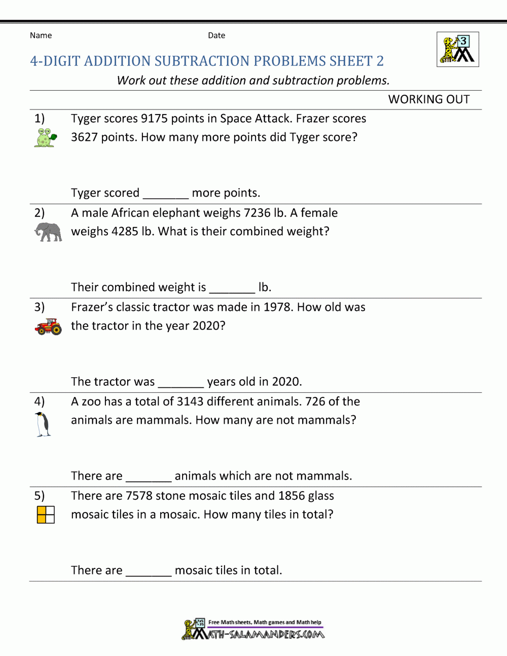 3rd Grade Addition And Subtraction Word Problems