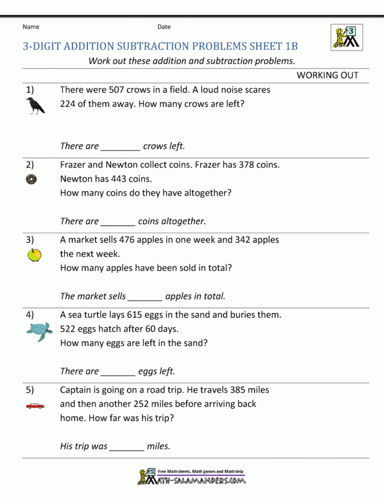 3rd Grade Addition And Subtraction Word Problems