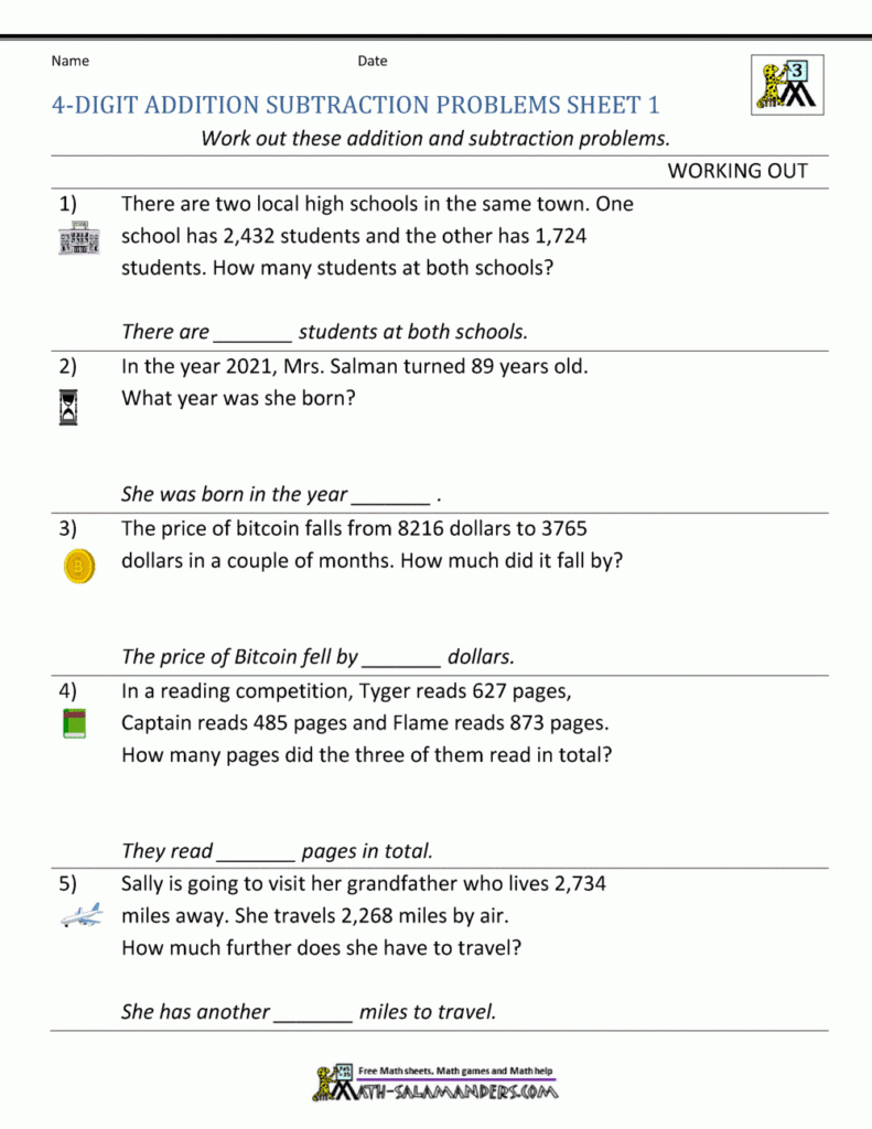 3rd Grade Addition And Subtraction Word Problems