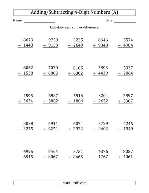 4 Digit Plus Minus 4 Digit Addition And Subtraction With SOME 