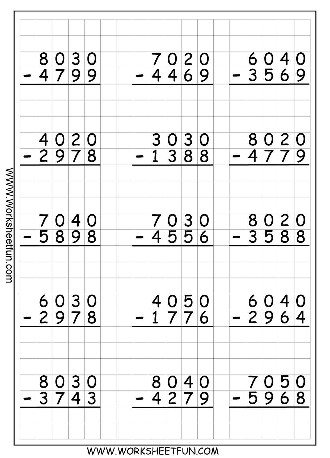 4 Digit Regrouping Subtraction 3rd Grade Math Worksheets Math 