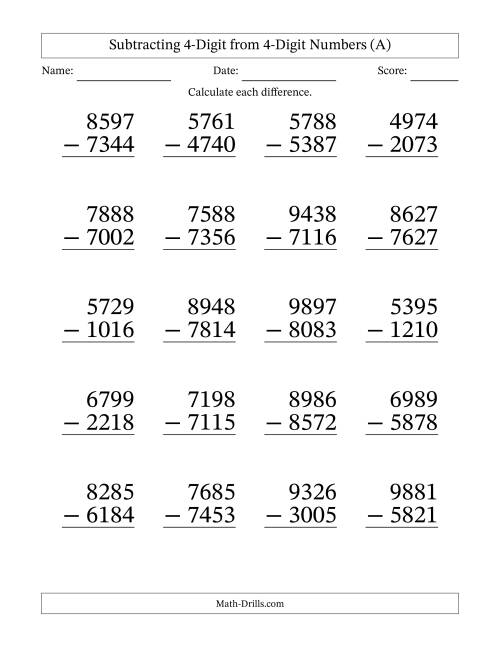 4 Digit Subtraction Without Regrouping Worksheets Worksheets For 