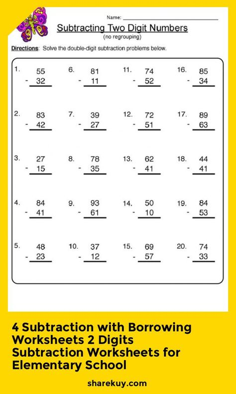 4 Subtraction With Borrowing Worksheets In 2020 Subtraction With 