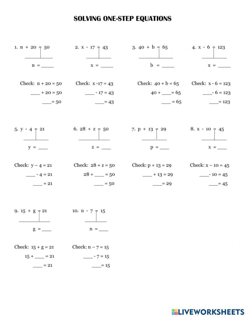43 Solving One Step Equations Worksheet Worksheet Information
