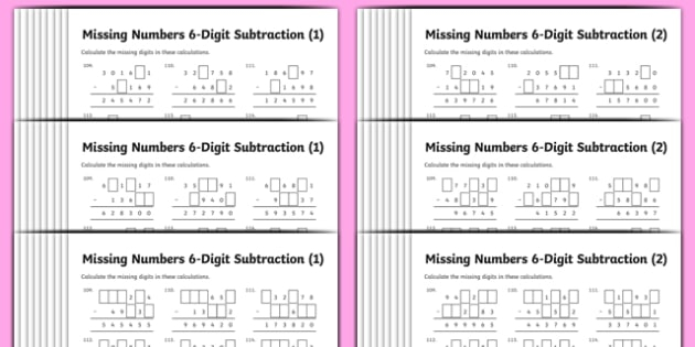 6 Digit Subtraction Differentiated Worksheet Pack Twinkl