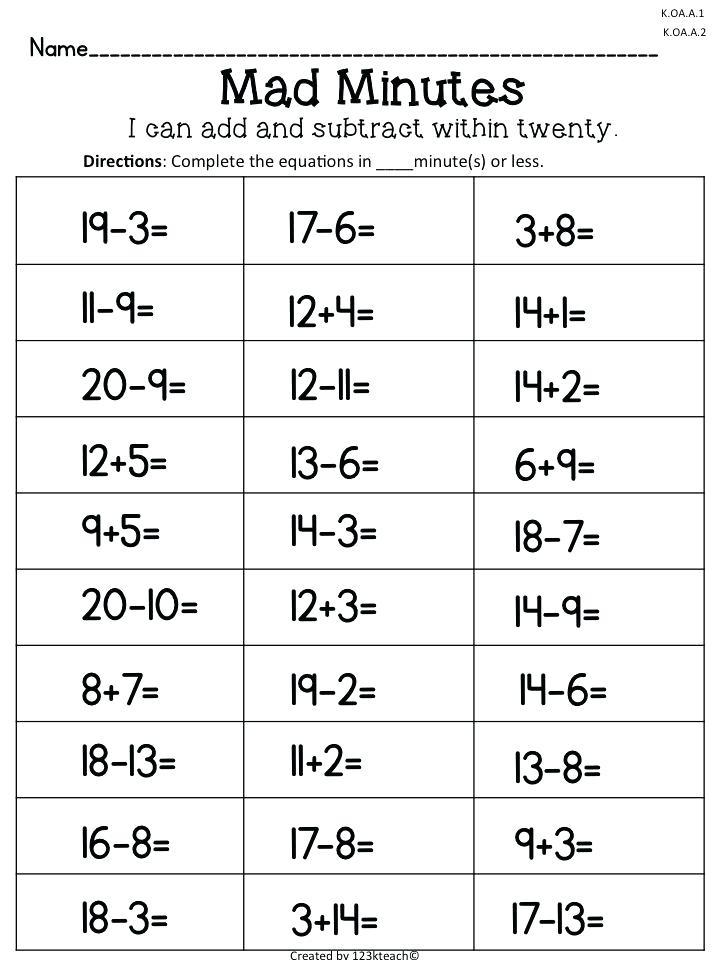 70 Addition And Subtraction Worksheets Kitty Baby Love