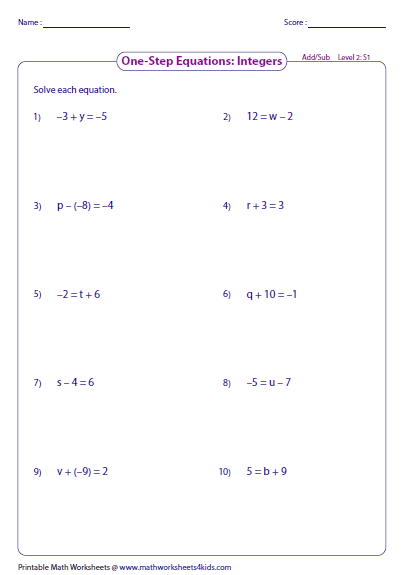 75 MATHWORKSHEETS4KIDS 2 STEP EQUATIONS Worksheets