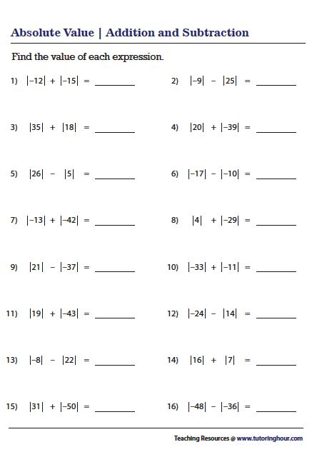 Absolute Value Worksheets Practices Worksheets Math Practice 