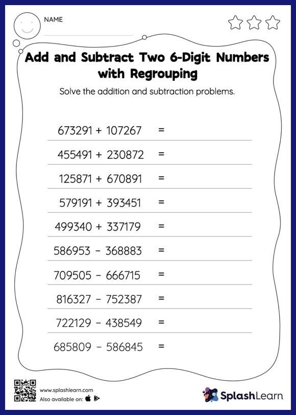 Add And Subtract 6 Digit And 5 Digit Numbers With Regrouping Vertical 