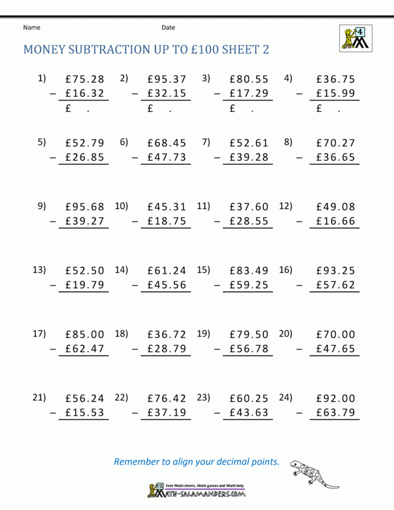 Add And Subtract Money Worksheets K5 Learning Adding And Subtracting 