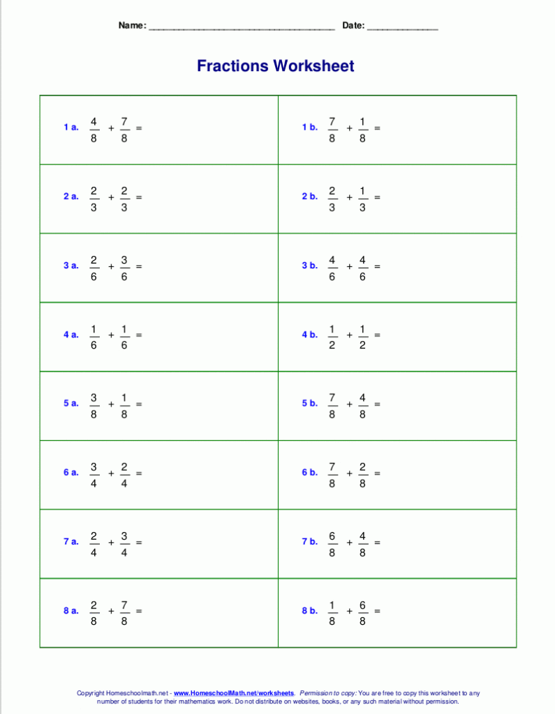 Add Subtract Fractions Worksheets For Grade 5 K5 Learning Adding