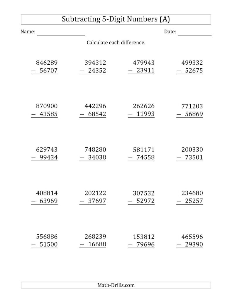 Adding 5 And 6 Digit Numbers Worksheets Helen Stephen s Addition