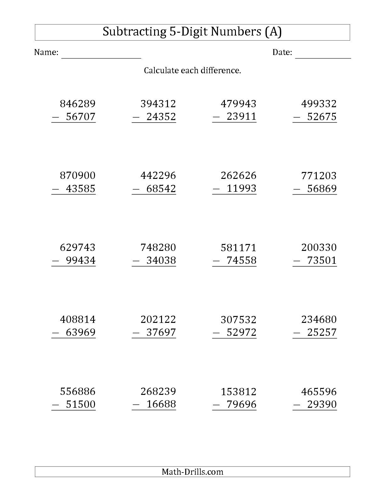 Adding 5 And 6 Digit Numbers Worksheets Helen Stephen s Addition 