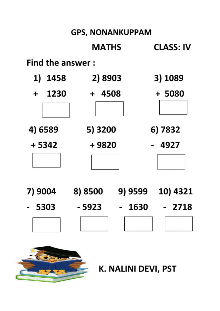 Adding And Subtracting 4 Digit Numbers Worksheet