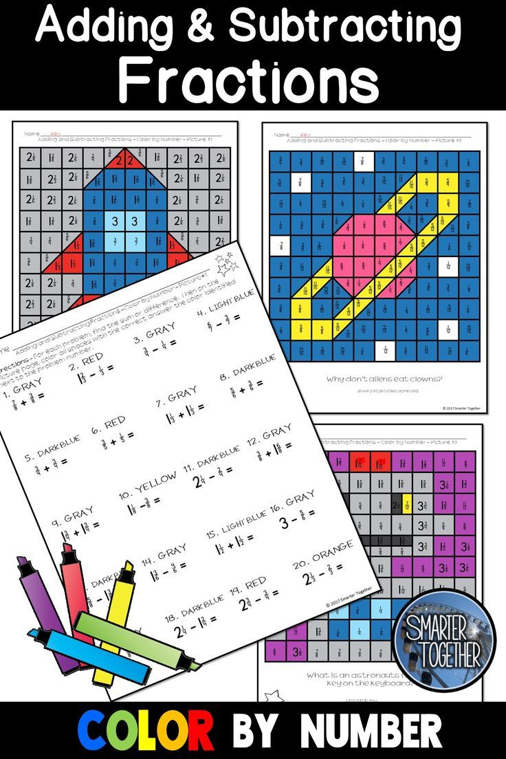 Adding And Subtracting Fractions Color By Number In 2020 Adding And 