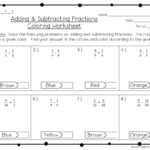 Adding And Subtracting Fractions Coloring Worksheet