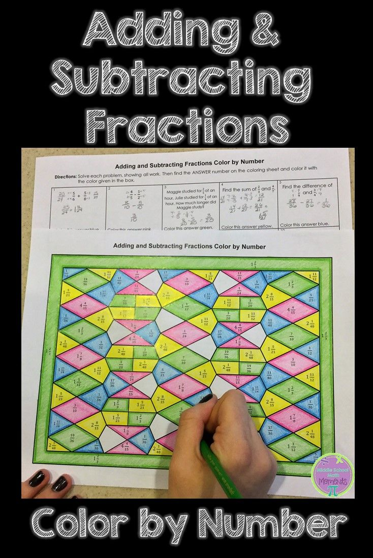 Adding And Subtracting Fractions Unlike Denominators Color By Number 