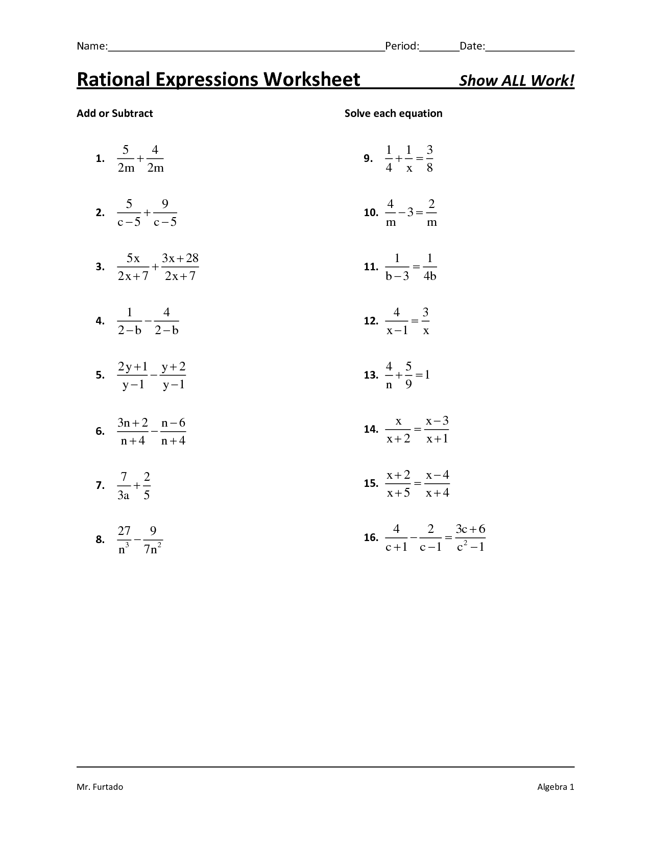 Adding And Subtracting Functions Worksheets Worksheets Key