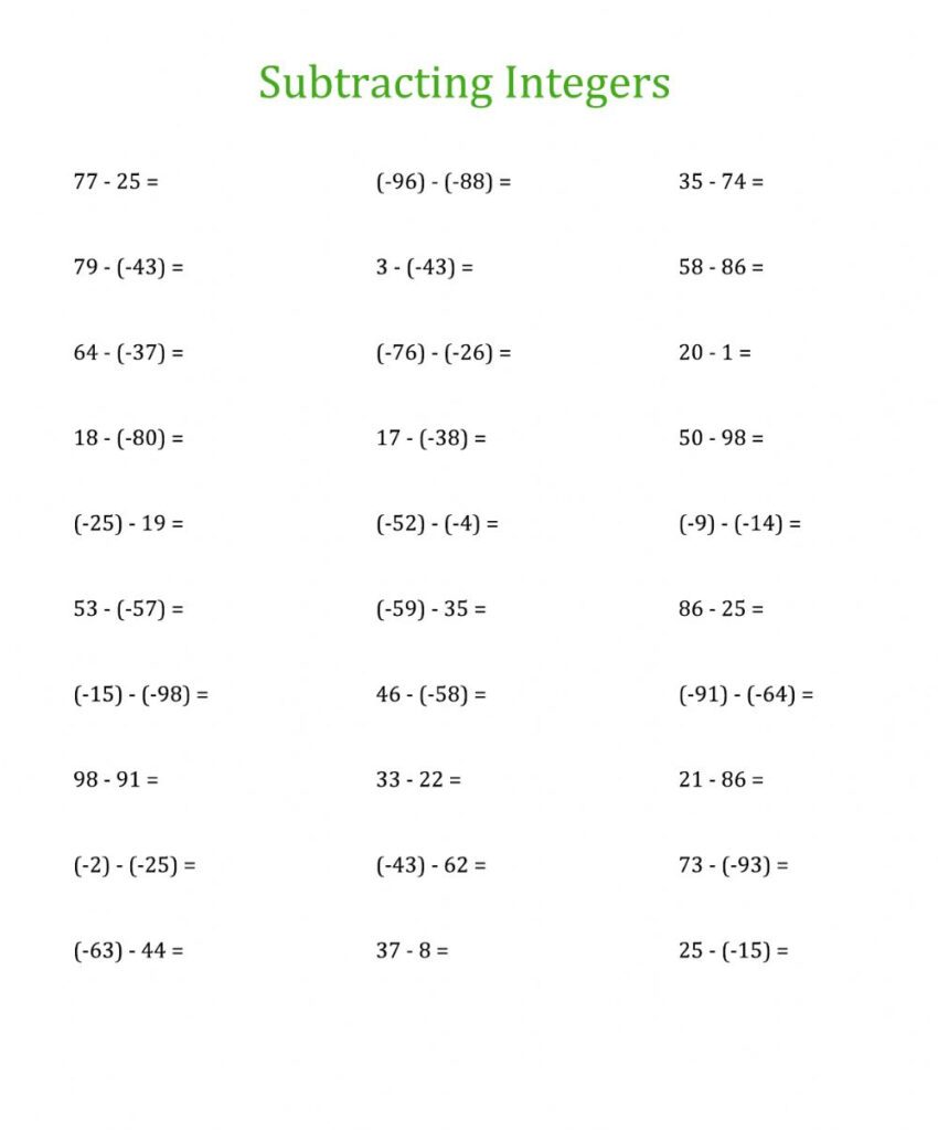 Adding And Subtracting Integers Activity