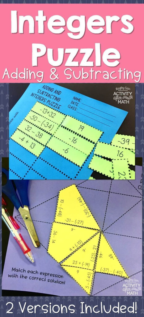 Adding And Subtracting Integers Puzzle Matching Puzzle And Tarsia 