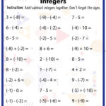 Adding And Subtracting Integers Worksheet For 3