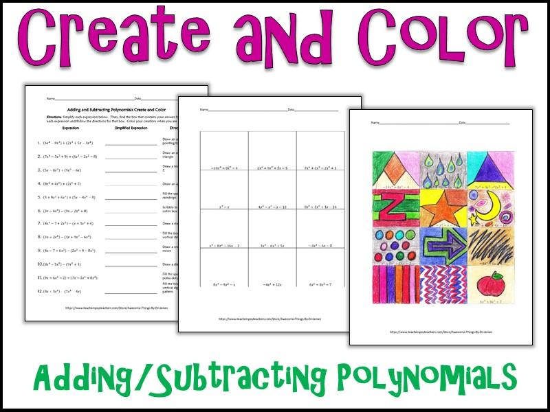 Adding And Subtracting Polynomials Create And Color Teaching Resources