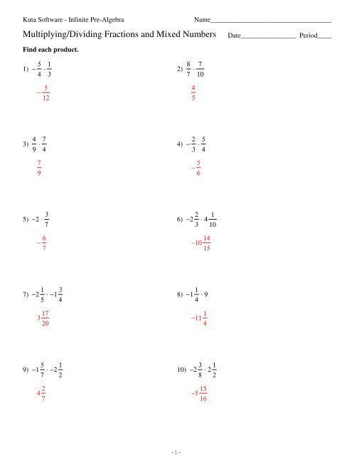 Adding And Subtracting Positive And Negative Numbers Kuta Software 