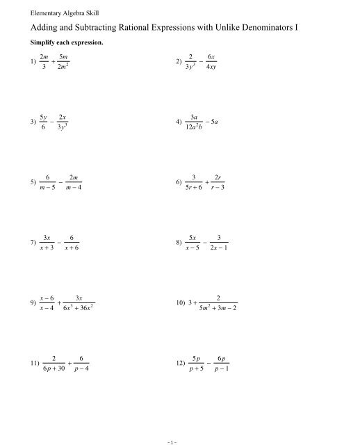 Adding And Subtracting Rational Expressions With Unlike 