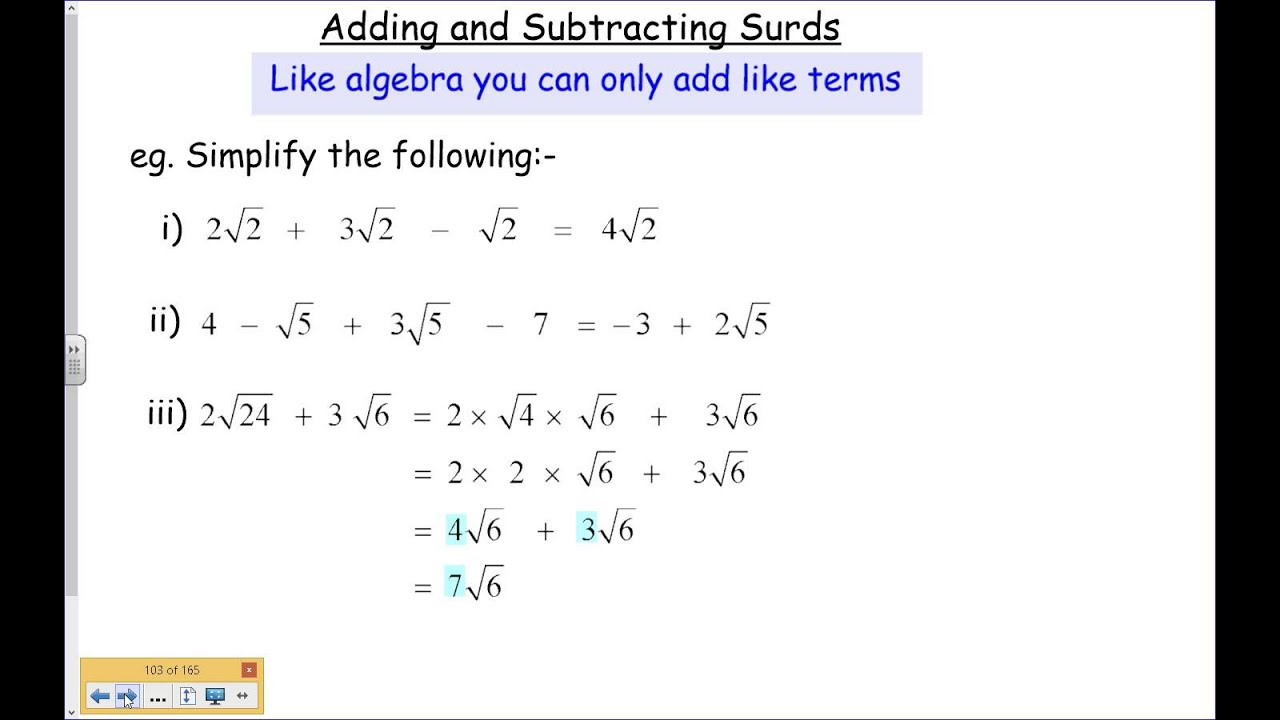 Adding And Subtracting Surds 5 YouTube