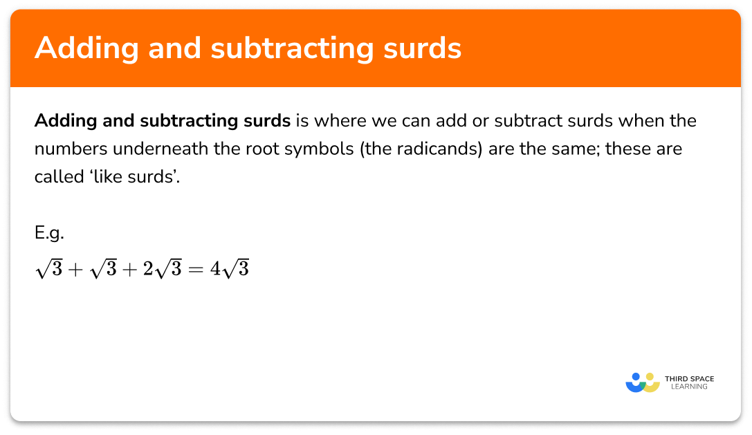 Adding And Subtracting Surds GCSE Steps Examples Worksheet