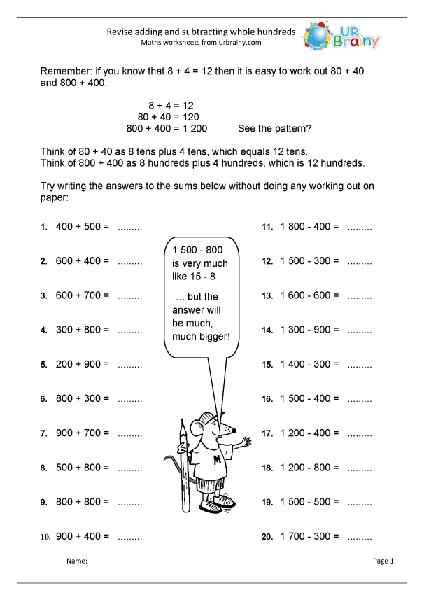 Adding And Subtracting Whole Hundreds Addition In Year 5 age 9 10 