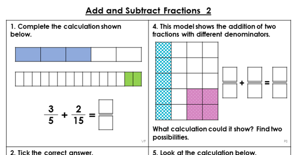 Adding Fractions With Different Denominators Worksheet Year 6 Maths 