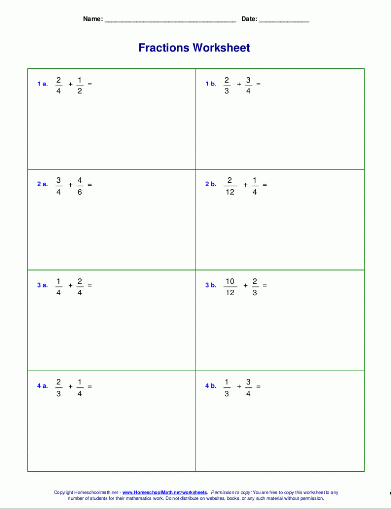 Adding Fractions With Unlike Denominators Worksheets 5th Grade Adding 