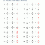 Adding Subtracting Fractions With Like Denominators Sheet 1 Answers