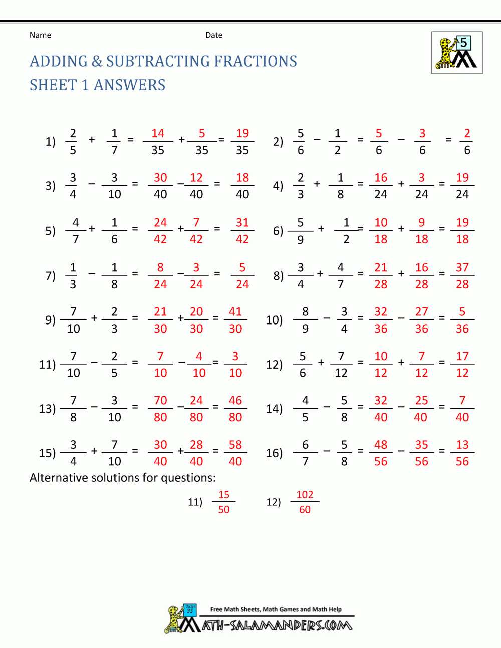 Adding Subtracting Fractions Worksheets Adding Mixed Fractions Like 