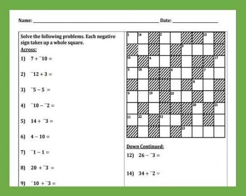 Adding Subtracting Integers Cross Number Peertopia