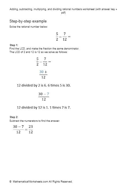 Adding Subtracting Multiplying And Dividing Rational Numbers 