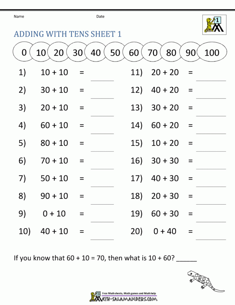 Adding Tens Worksheet