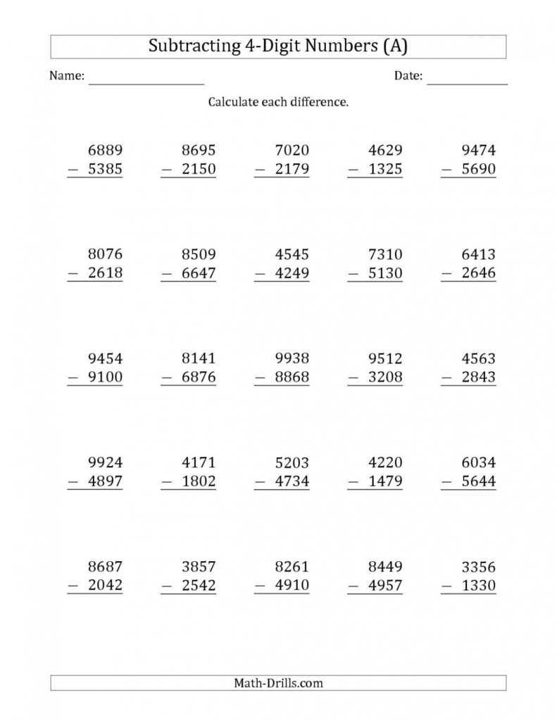 Addition And Subtraction For 4th Grade Worksheets Worksheet Hero
