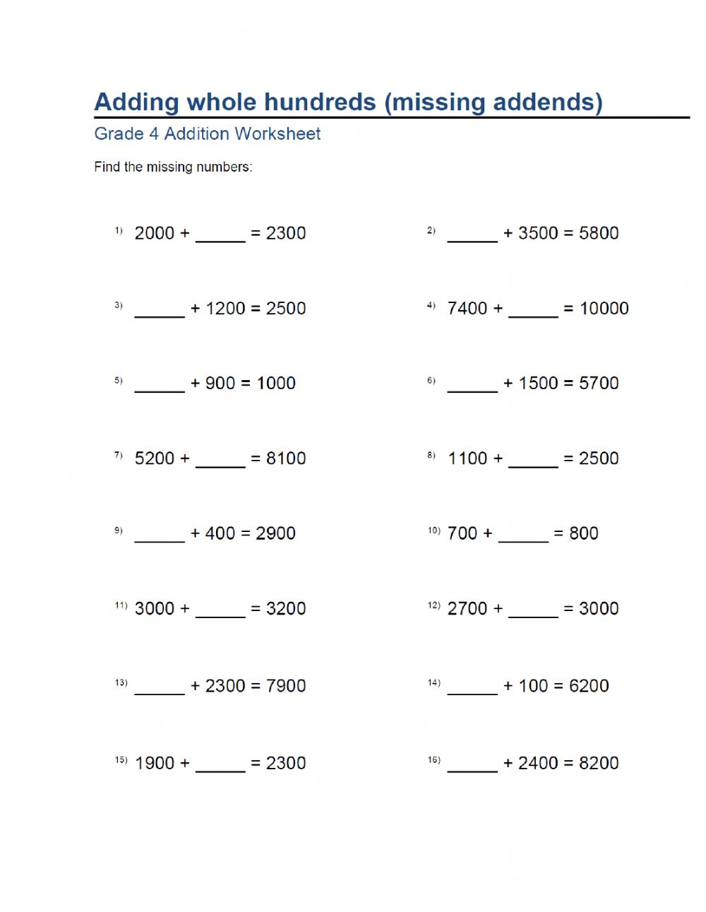 Addition And Subtraction Grade 4 Worksheet