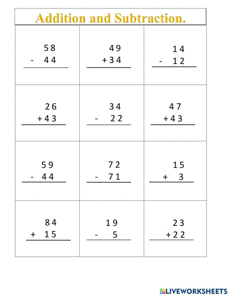 Addition And Subtraction Interactive Exercise For Grade 2