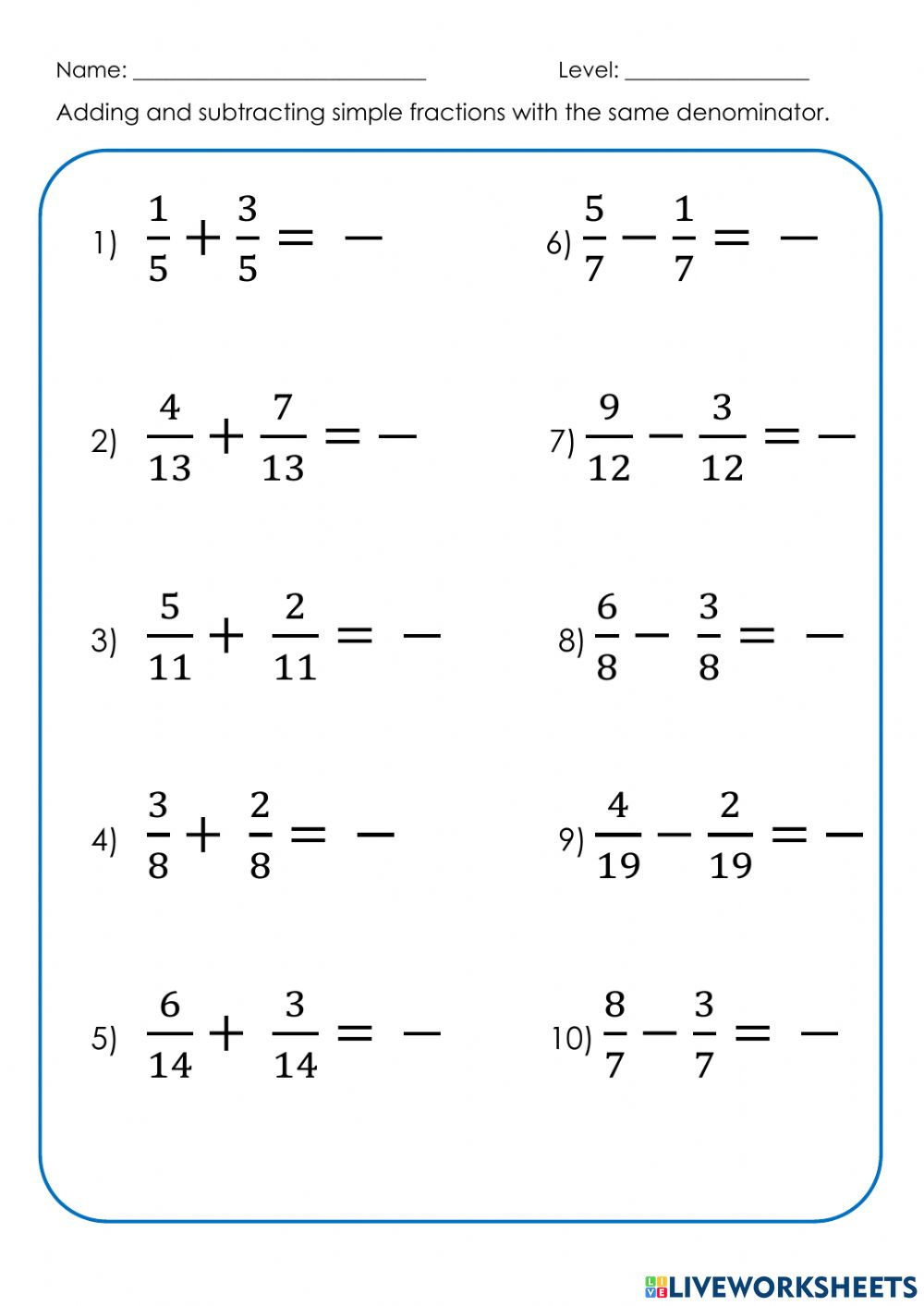 Addition And Subtraction Of Fractions