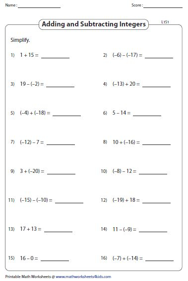 Addition And Subtraction Of Integers Word Problems Worksheets