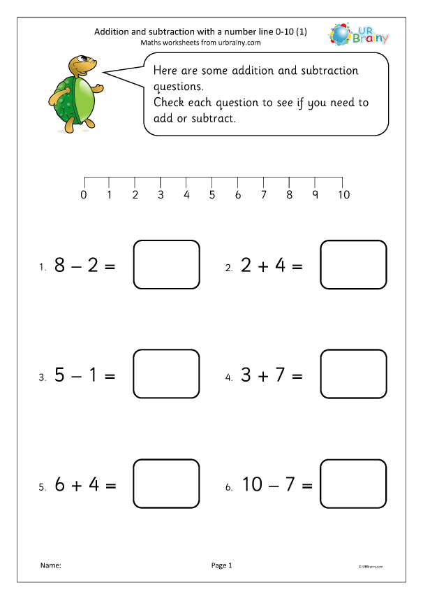 Addition And Subtraction With A Number Line 0 10 1 Subtraction In 