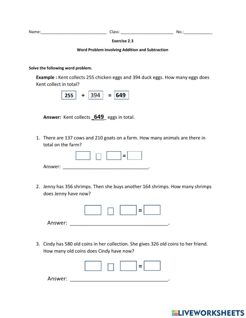 Addition And Subtraction Word Problems Interactive Activity Math 