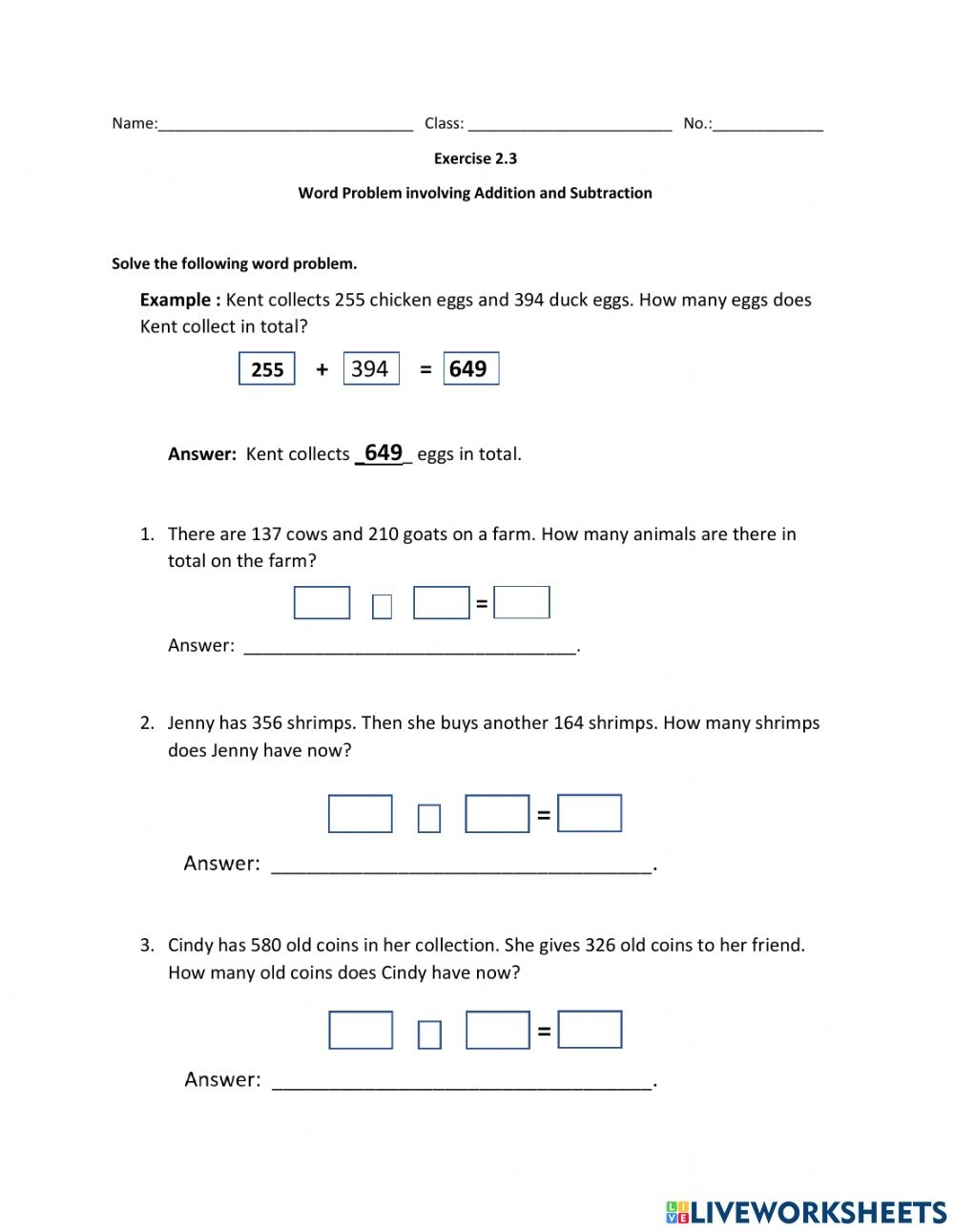 Addition And Subtraction Word Problems Interactive Activity Math 