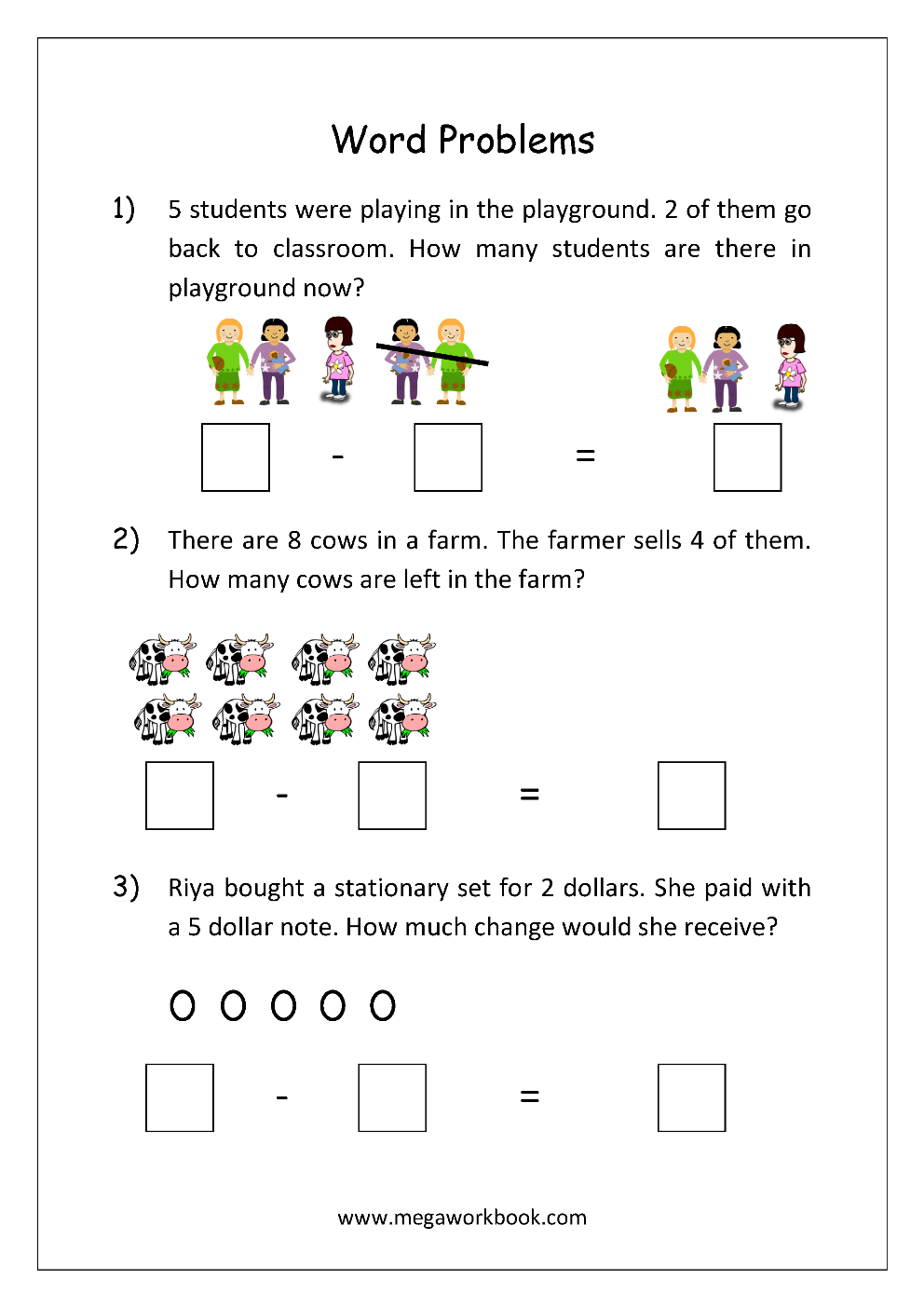 Addition And Subtraction Word Problems Worksheets For Kindergarten And 