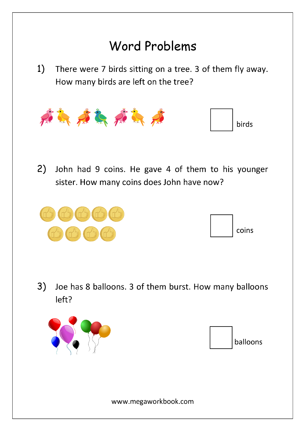 Addition And Subtraction Word Problems Worksheets For Kindergarten And 